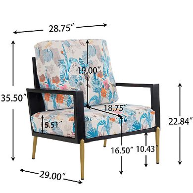 Trikiousd Velvet Floral Accent Arm Chair with Metal Legs & Solid Wood Frame