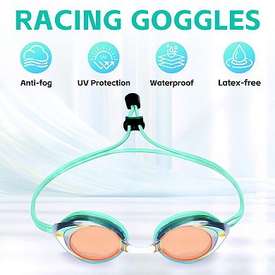 2pc Racing Swim Goggles Adult 180° Panoramic Bungee Strap No Leak