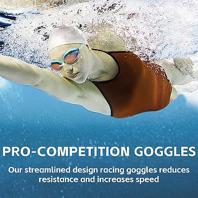 2pc Racing Swim Goggles Adult 180° Panoramic Bungee Strap No Leak