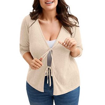 Women's Plus Size Cardigan Tie Front Lightweight Beach Top