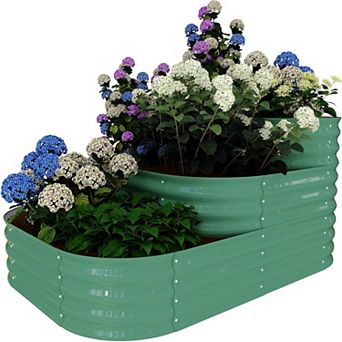 Galvanized Steel Raised Garden Bed Kit Easy Snap Assembly Planter Box for Family Gardening (Green)