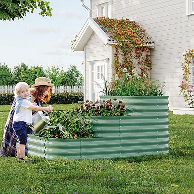 Galvanized Steel Raised Garden Bed Kit Easy Snap Assembly Planter Box for Family Gardening (Green)