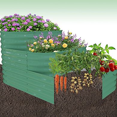 Galvanized Steel Raised Garden Bed Kit Easy Snap Assembly Planter Box for Family Gardening (Green)