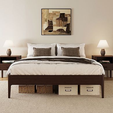 Pnronnc Open Bed Solid Dry Bamboo Wood Platform Bed Frame wWood Slat Metal Support, Low Profile Bed