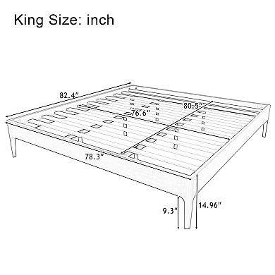 Pnronnc Open Bed Solid Dry Bamboo Wood Platform Bed Frame wWood Slat Metal Support, Low Profile Bed