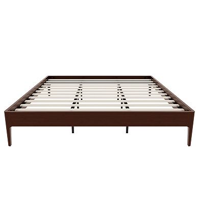 Pnronnc Open Bed Solid Dry Bamboo Wood Platform Bed Frame wWood Slat Metal Support, Low Profile Bed