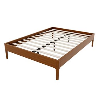Pnronnc Open Bed Solid Dry Bamboo Wood Platform Bed Frame wWood Slat Metal Support, Low Profile Bed