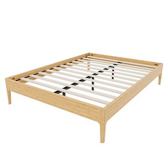 Pnronnc Open Bed Solid Dry Bamboo Wood Platform Bed Frame wWood Slat Metal Support, Low Profile Bed