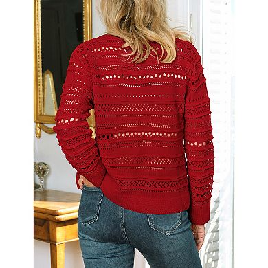 Women Crochet Cardigan Sweater Button Down Long Sleeve Top