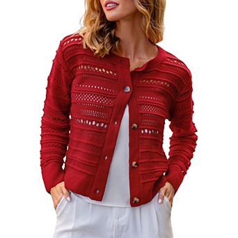 Women Crochet Cardigan Sweater Button Down Long Sleeve Top