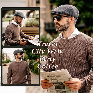 Men's Tweed Newsboy Flat Cap Winter Ivy Golf Hat Satin Lined