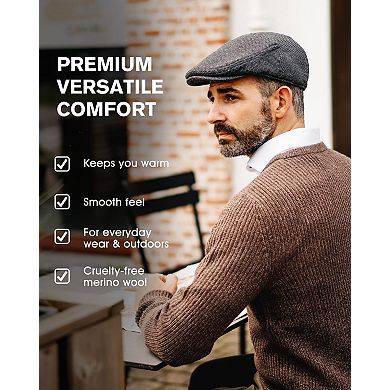 Men's Tweed Newsboy Flat Cap Winter Ivy Golf Hat Satin Lined