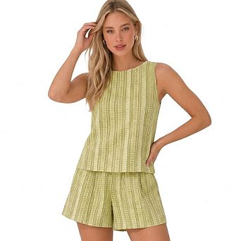 Artyska Women’s Printed 2 pc Set Sleeveless Top & Paperbag Waist Shorts Co-Ord Outfit