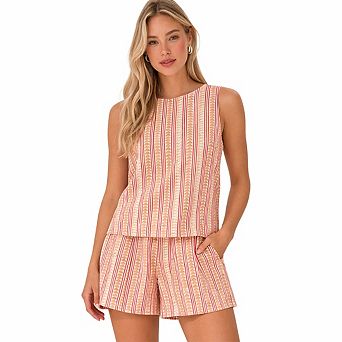 Artyska Women’s Printed 2 pc Set Sleeveless Top & Paperbag Waist Shorts Co-Ord Outfit