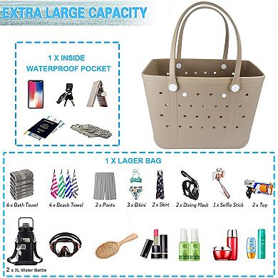 Rubber Beach Tote Bag Washable Open Durable Travel