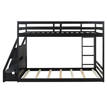 Pnronnc Storage Bunk Bed Full Size Floor Bed with APP LED Lights, USB Ports, Side Storage, Drawers