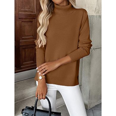 Zeagoo Women's Turtleneck Sweater, Long Sleeve Split Hem Chunky Knit Pullover for Fall Winter
