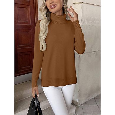 Zeagoo Women's Turtleneck Sweater, Long Sleeve Split Hem Chunky Knit Pullover for Fall Winter