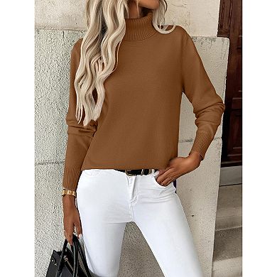 Zeagoo Women's Turtleneck Sweater, Long Sleeve Split Hem Chunky Knit Pullover for Fall Winter