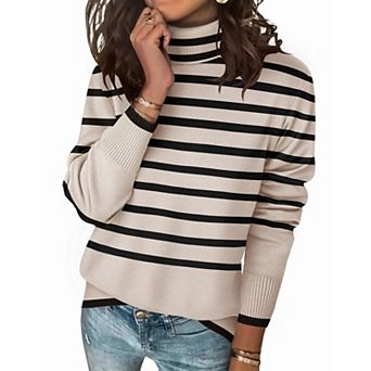 Zeagoo Women's Turtleneck Sweater, Long Sleeve Split Hem Chunky Knit Pullover for Fall Winter