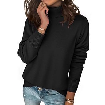 Zeagoo Women's Turtleneck Sweater, Long Sleeve Split Hem Chunky Knit Pullover for Fall Winter