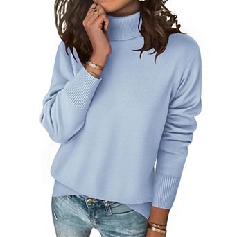 Zeagoo Women's Turtleneck Sweater, Long Sleeve Split Hem Chunky Knit Pullover for Fall Winter