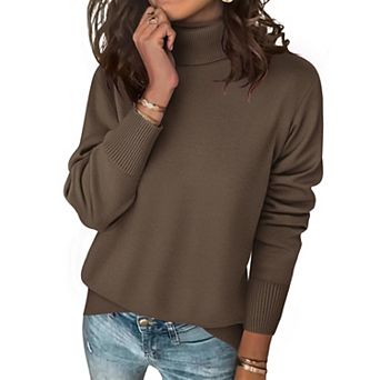 Zeagoo Women's Turtleneck Sweater, Long Sleeve Split Hem Chunky Knit Pullover for Fall Winter