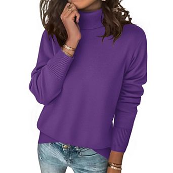 Zeagoo Women's Turtleneck Sweater, Long Sleeve Split Hem Chunky Knit Pullover for Fall Winter