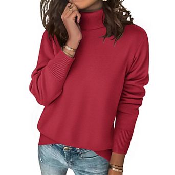 Zeagoo Women's Turtleneck Sweater, Long Sleeve Split Hem Chunky Knit Pullover for Fall Winter