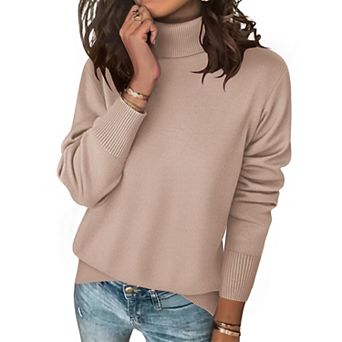 Zeagoo Women's Turtleneck Sweater, Long Sleeve Split Hem Chunky Knit Pullover for Fall Winter