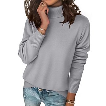 Zeagoo Women's Turtleneck Sweater, Long Sleeve Split Hem Chunky Knit Pullover for Fall Winter