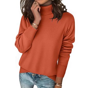 Zeagoo Women's Turtleneck Sweater, Long Sleeve Split Hem Chunky Knit Pullover for Fall Winter