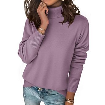 Zeagoo Women's Turtleneck Sweater, Long Sleeve Split Hem Chunky Knit Pullover for Fall Winter