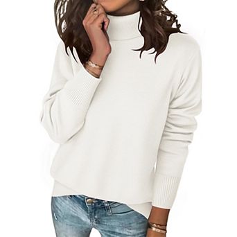 Zeagoo Women's Turtleneck Sweater, Long Sleeve Split Hem Chunky Knit Pullover for Fall Winter