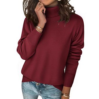 Zeagoo Women's Turtleneck Sweater, Long Sleeve Split Hem Chunky Knit Pullover for Fall Winter