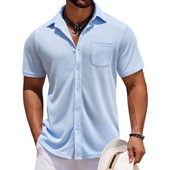 Men's Waffle Knit Polo Shirt Short Sleeve Breathable Casual Wear Weekend Style Summer Beach Outfit