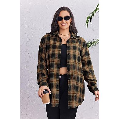 Zeagoo Women's Plaid Flannel Button Down Shirts Long Sleeve Collared Casual Shacket