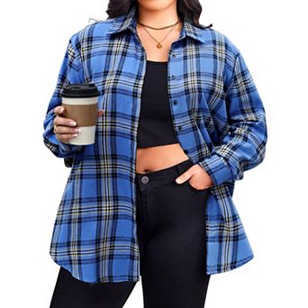 Zeagoo Women's Plaid Flannel Button Down Shirts Long Sleeve Collared Casual Shacket