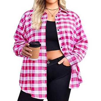 Zeagoo Women's Plaid Flannel Button Down Shirts Long Sleeve Collared Casual Shacket