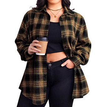 Zeagoo Women's Plaid Flannel Button Down Shirts Long Sleeve Collared Casual Shacket