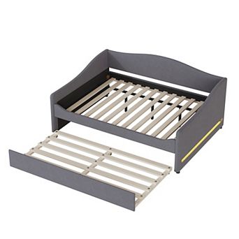 Pnronnc Teddy Fleece Sofa Bed Upholstered Daybed with Light and Trundle Bed