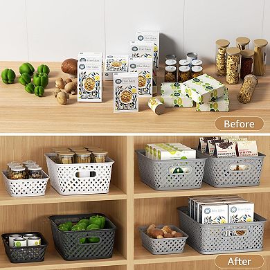 3 Packs Plastic Woven Storage Baskets with Handles Gift Basket