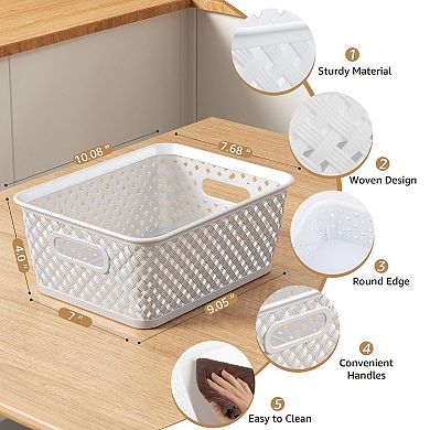 3 Packs Plastic Woven Storage Baskets with Handles Gift Basket