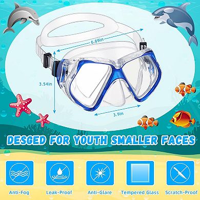 4pc Adult Diving Mask Tempered Glass Snorkel Gear