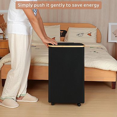 Slim Laundry Basket Wheels Collapsible Waterproof with Lid 60L