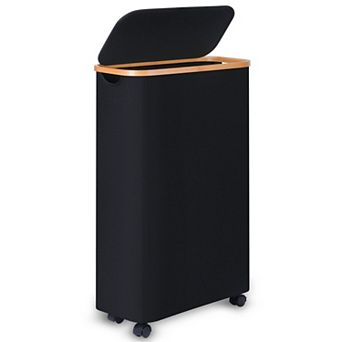Slim Laundry Basket Wheels Collapsible Waterproof with Lid 60L