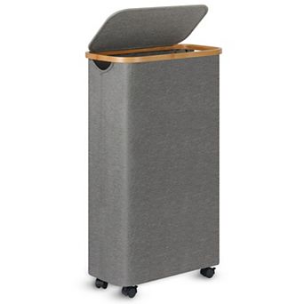 Slim Laundry Basket Wheels Collapsible Waterproof with Lid 60L