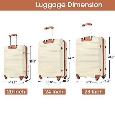 Trikiousd 3 Piece Luggage Set Hardside Spinner Suitcase with TSA Lock 20" 24" 28"