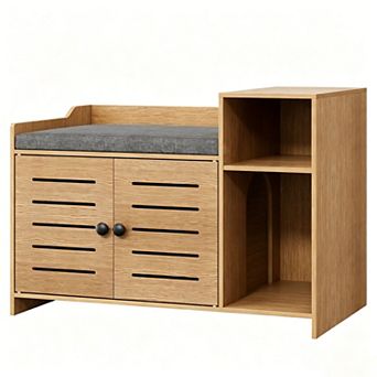 Farmhouse Hidden Cat Litter Box Enclosure Cabinet Furniture, with Mark Pad & Storage Shelf Indoor