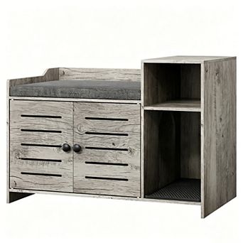 Farmhouse Hidden Cat Litter Box Enclosure Cabinet Furniture, with Mark Pad & Storage Shelf Indoor